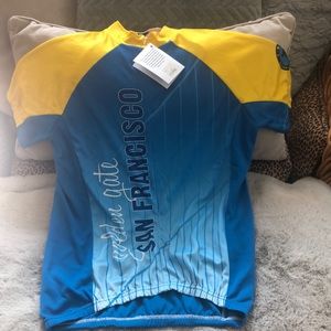 CYCLING SHIRT SANFRANCISCO GOLDEN GATE BRIDGE RED BLUE YELLOW & GOLD SIZE SMALL